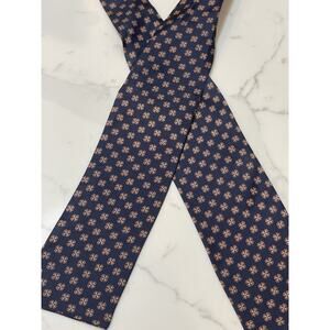 Vintage Ginnie Johansen Navy Blue Foulard Self Tie Silk Bow Tie Bowtie